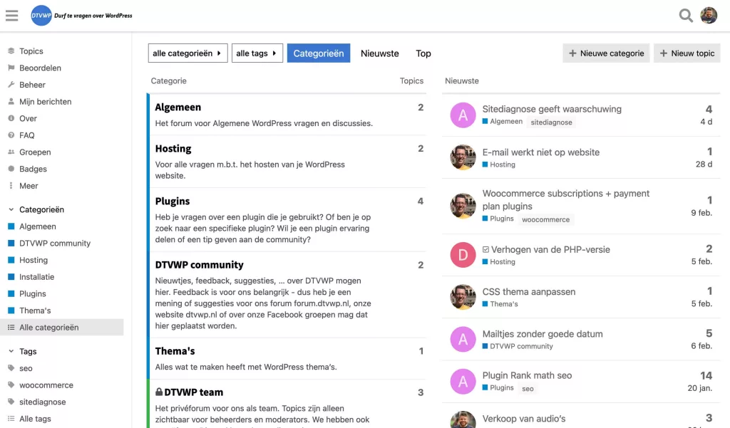 Screenshot van het DTVWP forum.