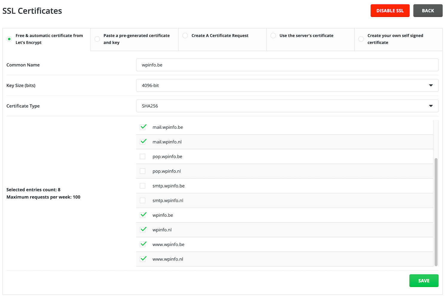 SSL certificaat aanmaken Let's Encrypt in DirectAdmin