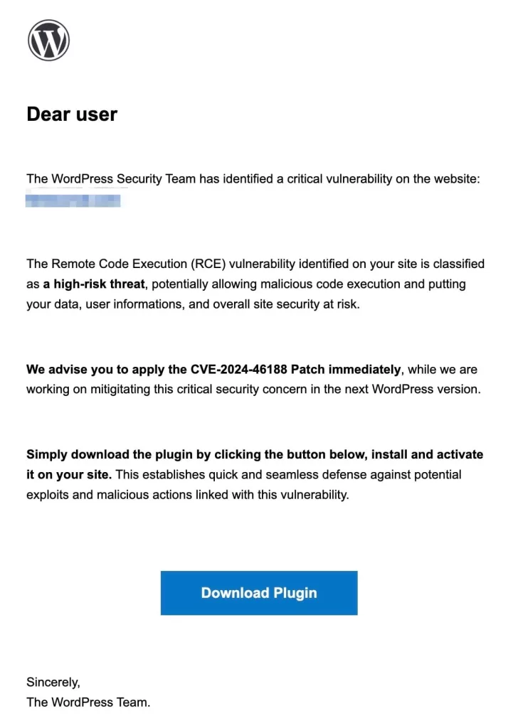 Nieuw screenshot van een gelijkaardige scam mail
