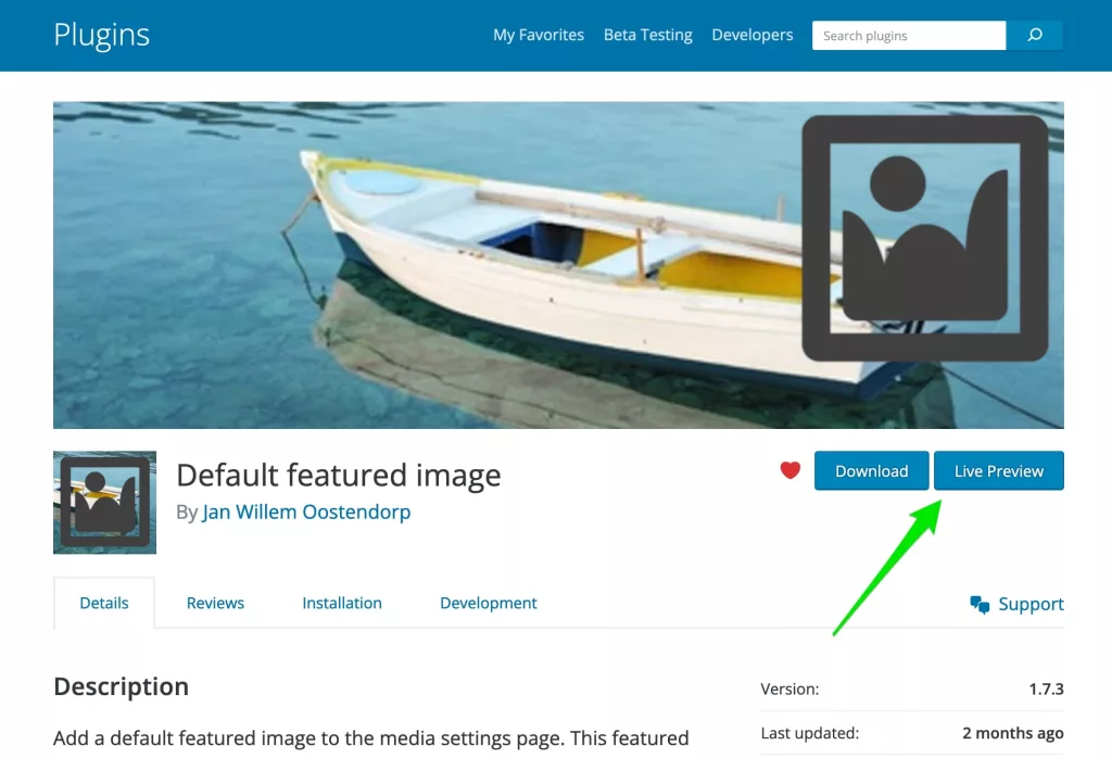 Pagina op wordpress.org van Default featured image.