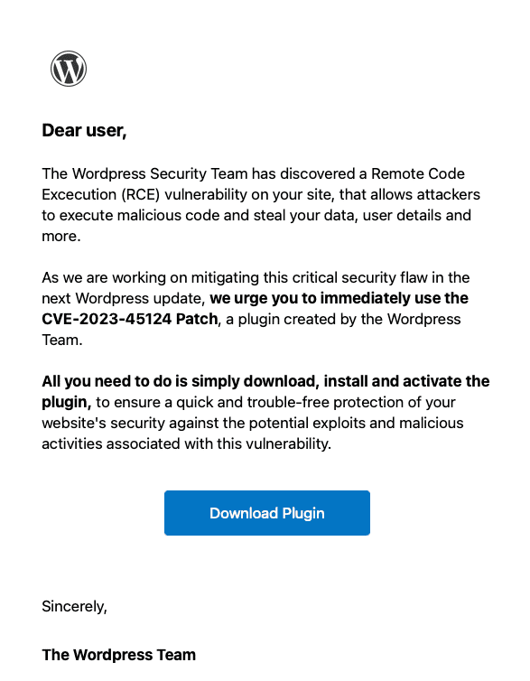 Screenshot van een scam mail